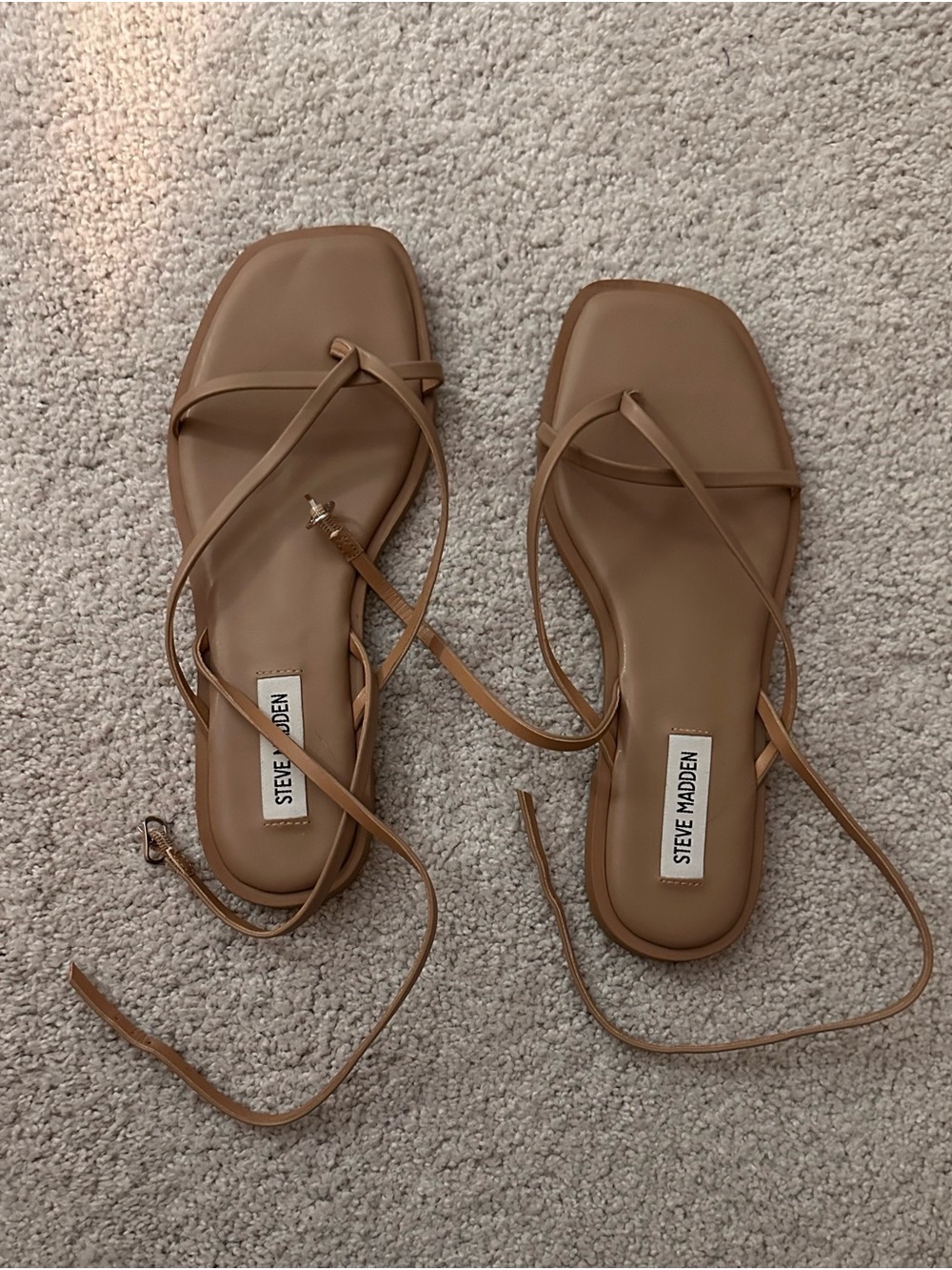 Steve Madden Cognac Strappy Square-Toe Lace-Up Sandals